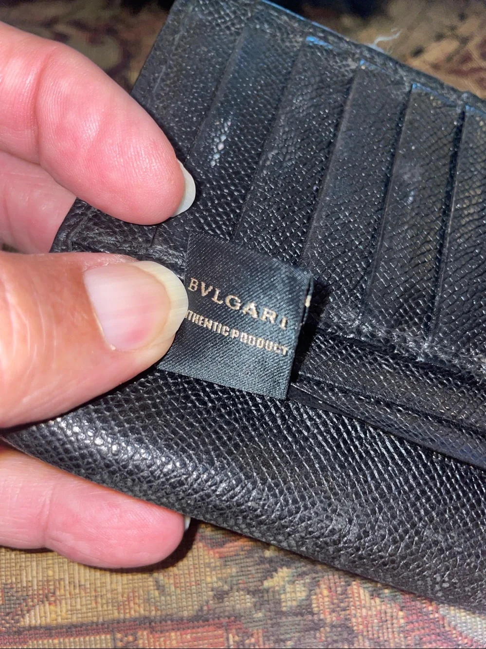 Bvlgari Black Saffiano Leather wallet with blue linings